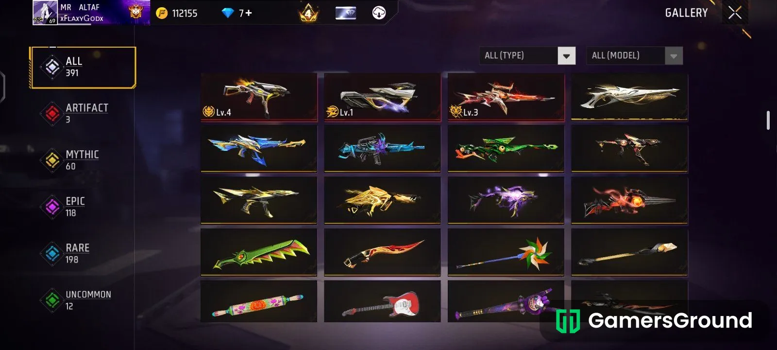 My free fire account 6 years old and 50 above guns for rare