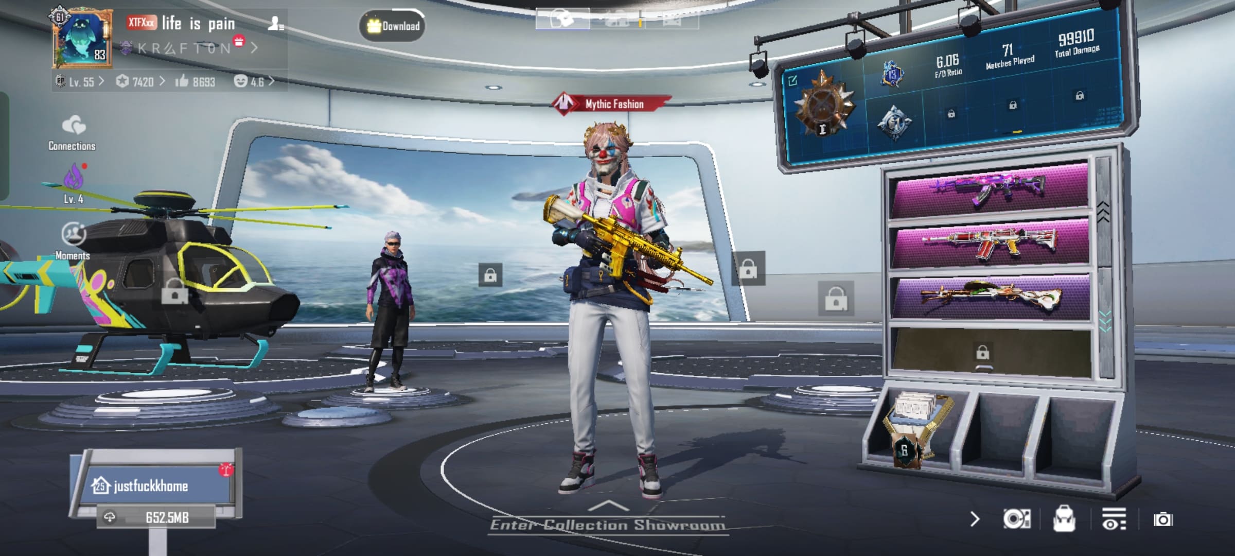 83 level account + 61 collection level + more than 25+ upgrade skins+16times royal pass purchased