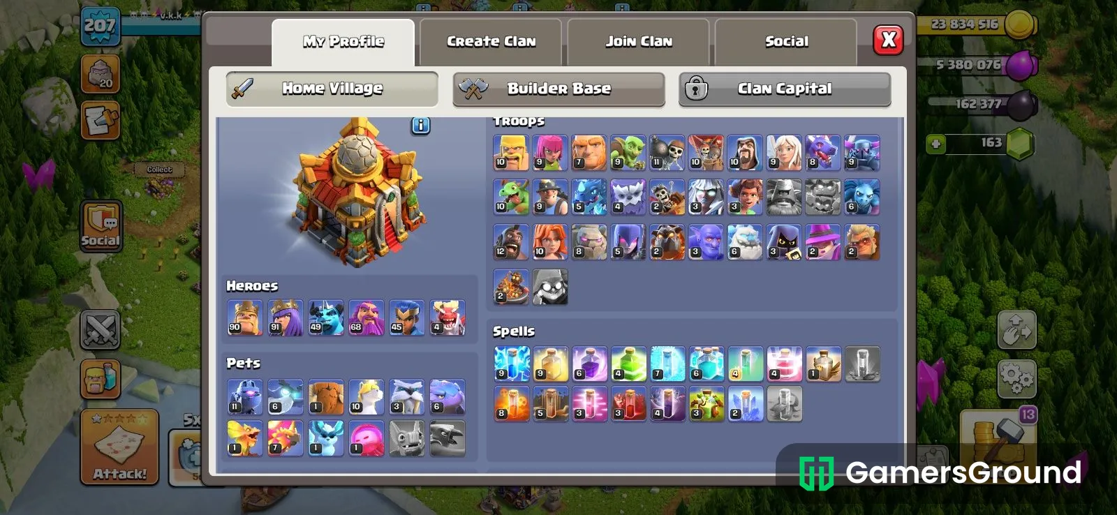 Clash of clans account near maxed out town hall 16 with 300 plus gems available