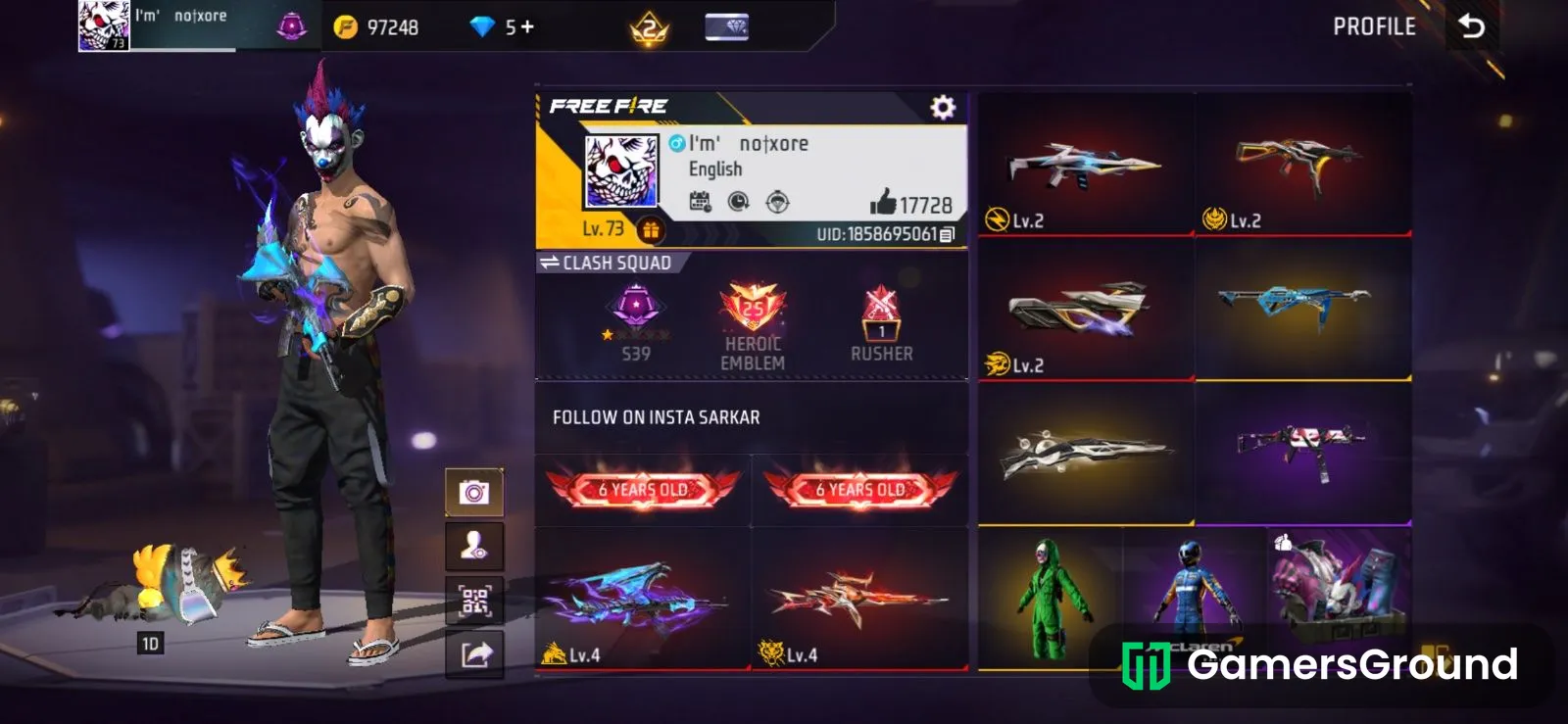 Free Fire OG ID 73 level 6 year old