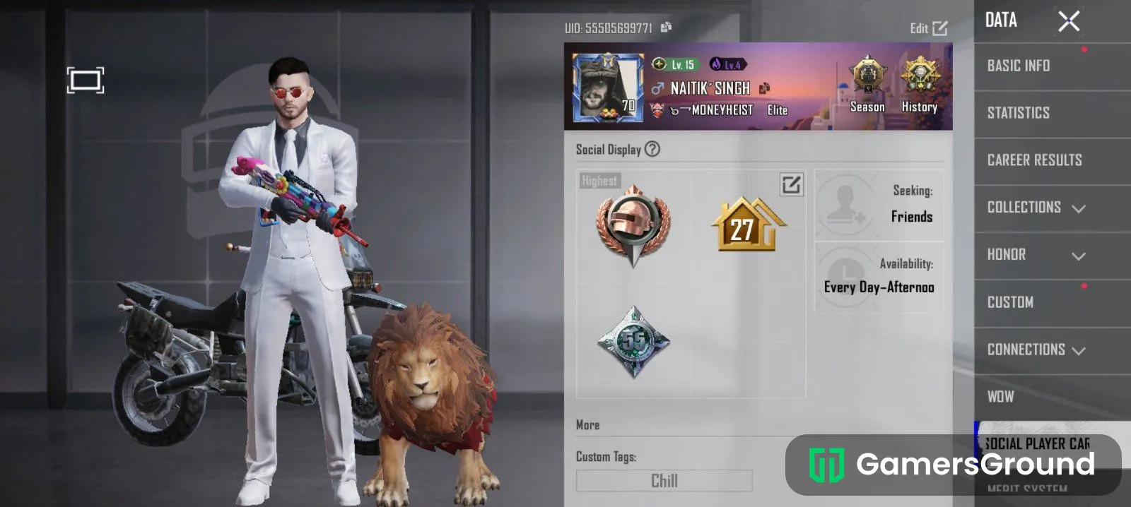BGMI ID | Galadria X-Suit + M416 Lv4 Kill Message + Lion Pet level 70