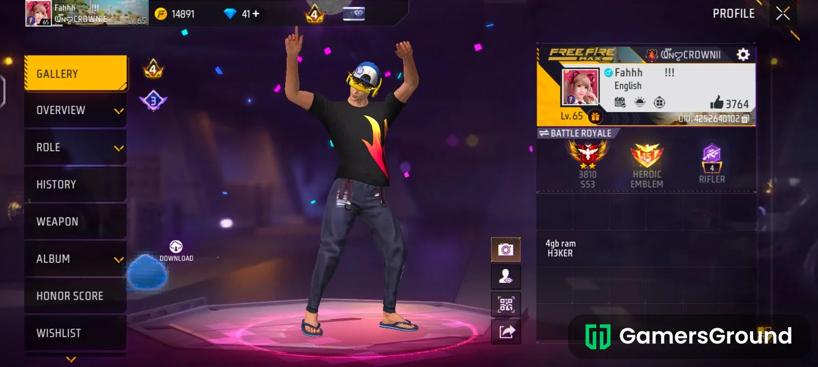 Free Fire Level 65 | Prime 4 | Rare & Mythic Skins | Evo Gun Skins