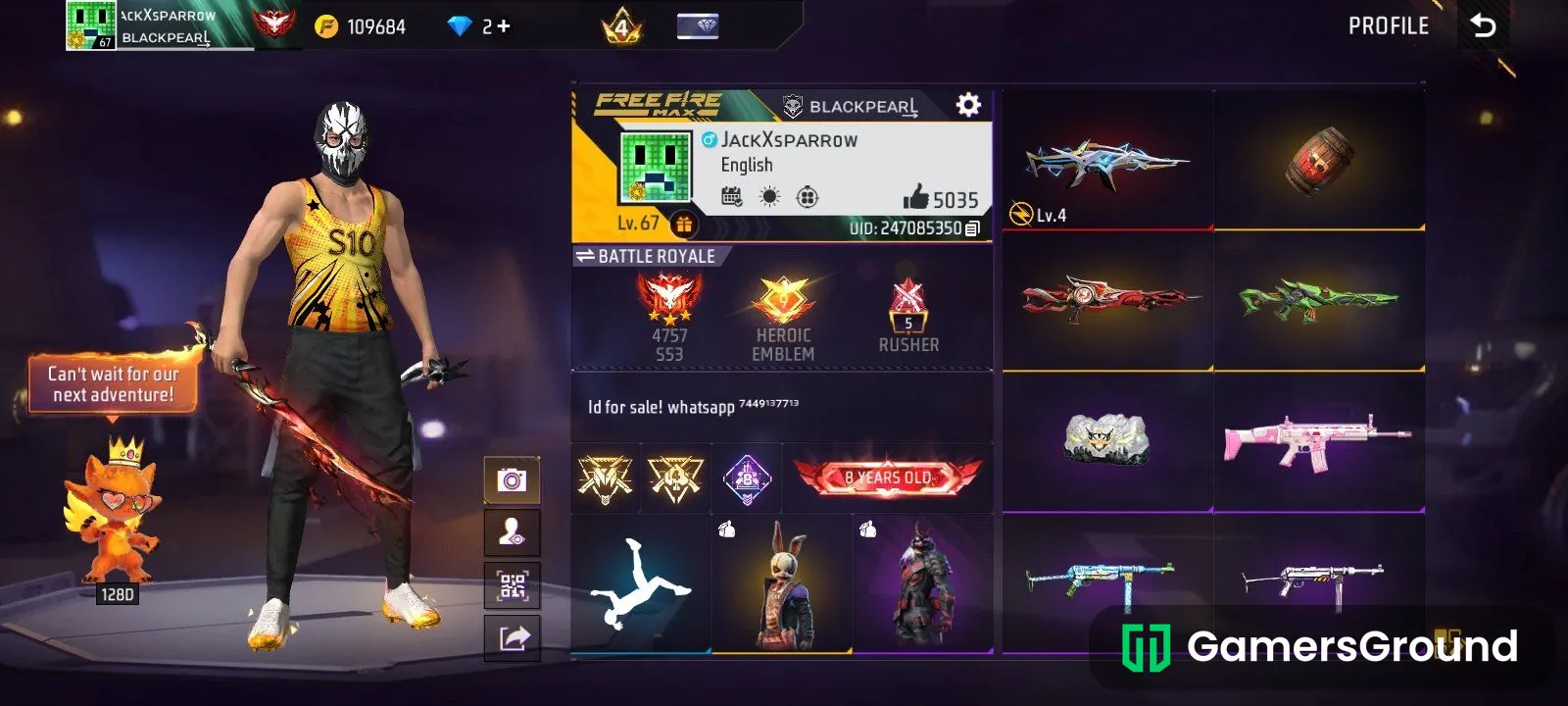 8-Year-Old OG Free Fire Account | Rare Bundles, Skins, 1 evo & 40+ emotes