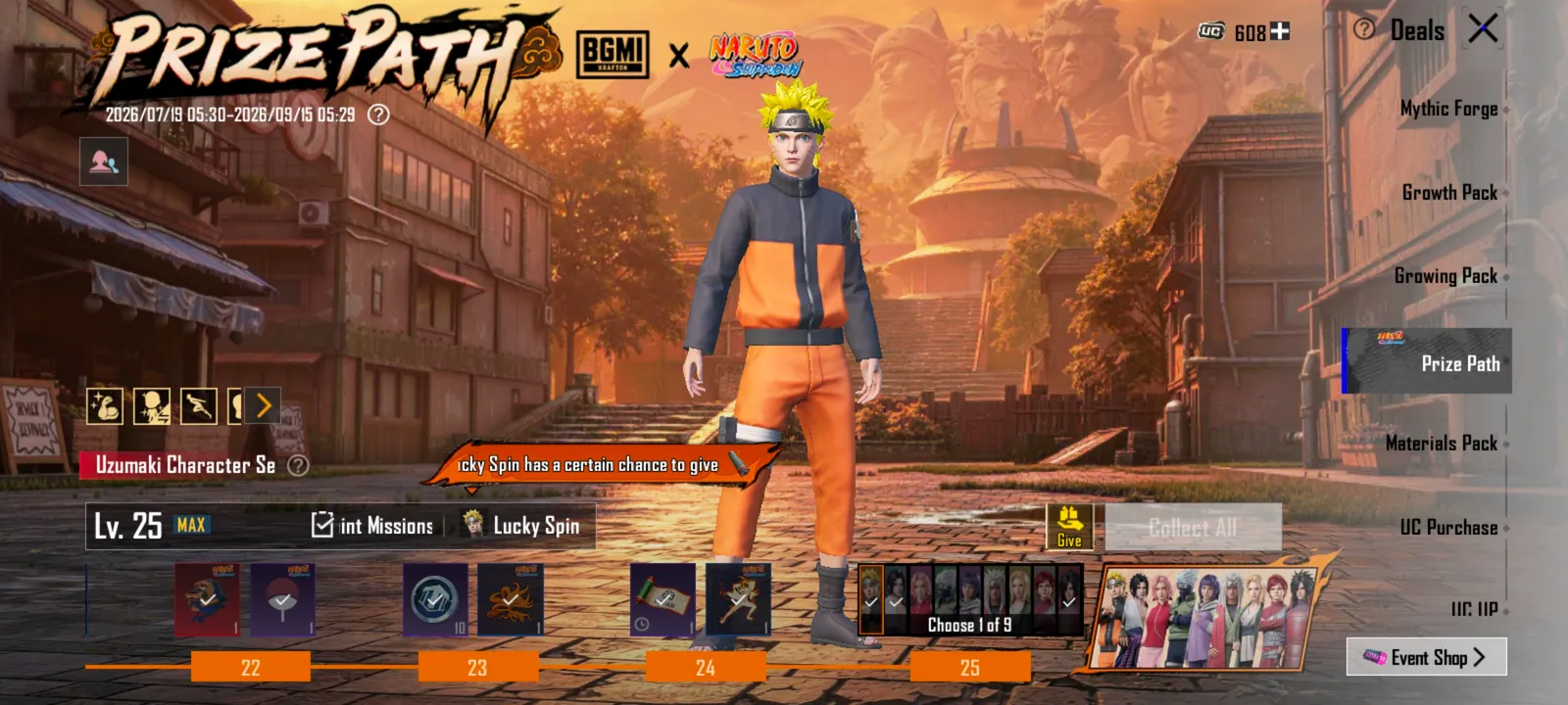 BGMI Collector Account | Naruto Uzumaki Prize path| RP Collection | Upgrading material and mythic amblems