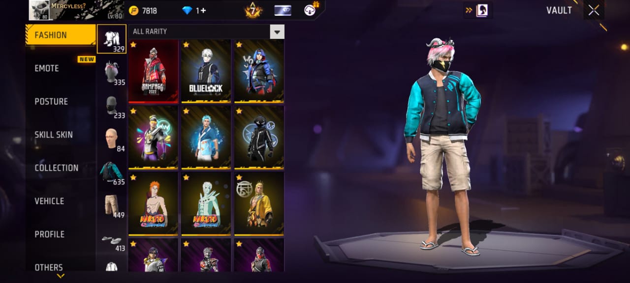 9evo skins/vault collection 600+/prime level 7/level80/like48k+/1look changer/6 entry animation