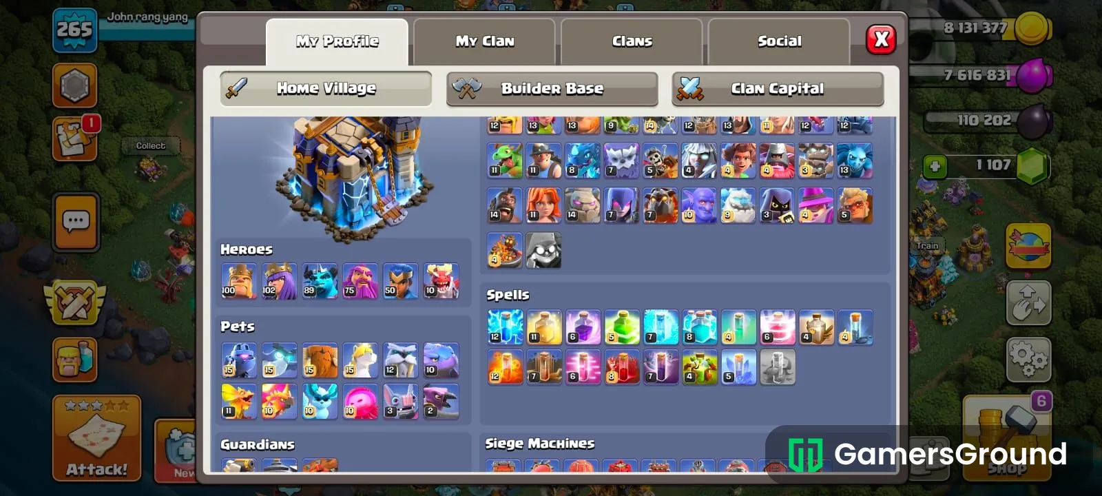 TH17 BEAST ACC (XP 265) | 100+ HEROES | MAX EPIC EQUIPMENTS (SPEAR 27 / BOOTS 27 / SPIKY 26) | CLEAN SCID