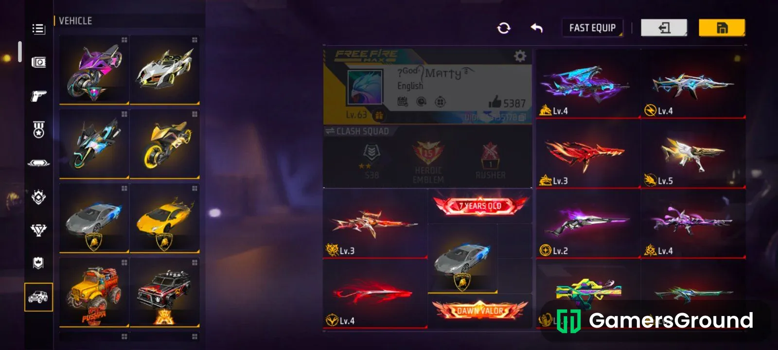 Free fire account 10 evo 7 year old