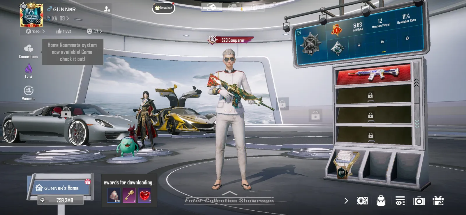 Conqueror account with rare items from S2, 4 supercars, 2 x suits, 4 ultimate sets, 1 ultimate Mummy set, 10 primary guns lvl4 done, M4 lvl5