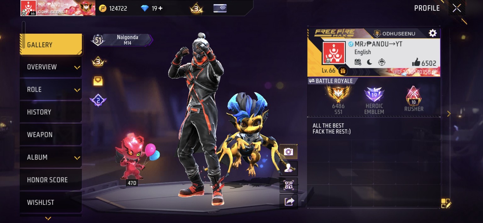 Free Fire Level 66 Account | Master Rank | M4A1 Stormy Ascent | UMP Art of War | Rare Skins |