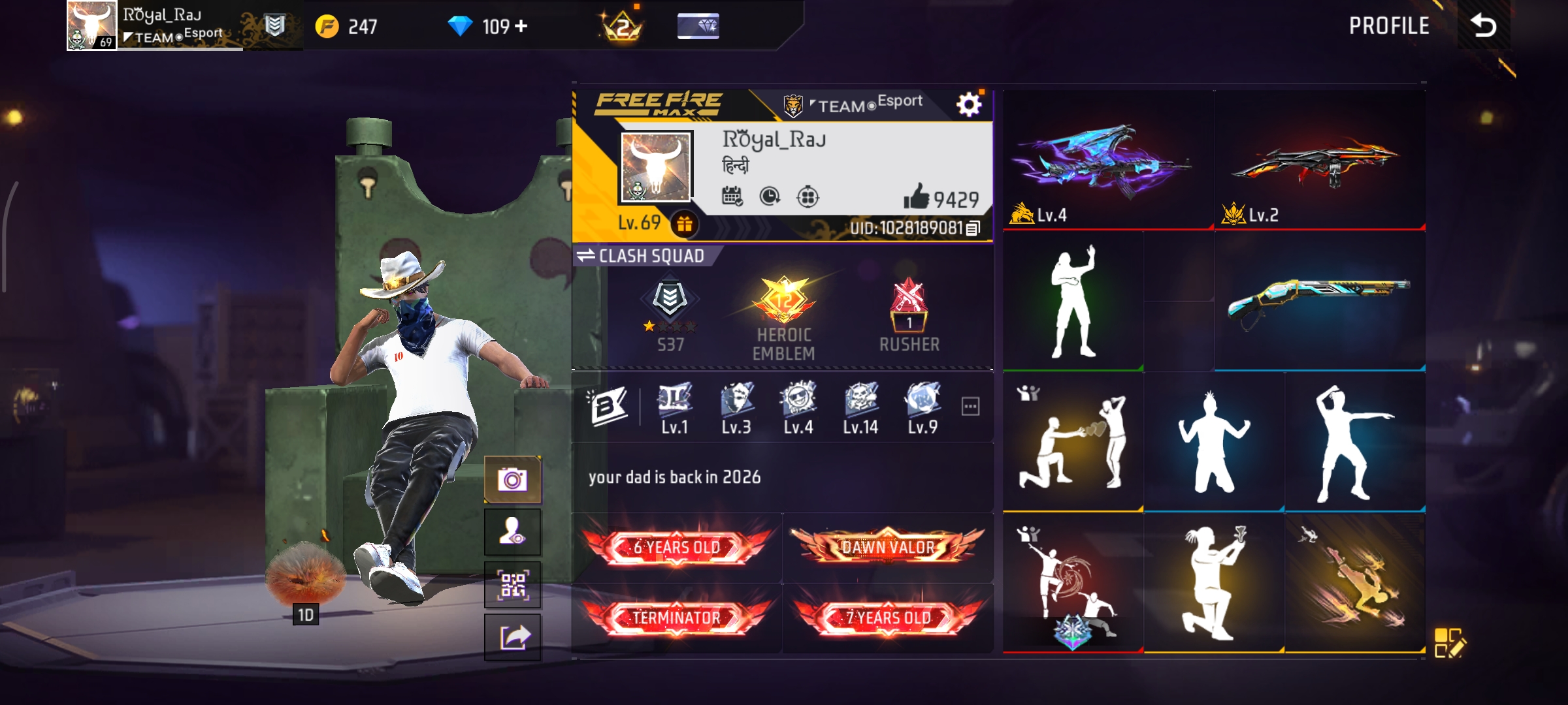 4 evo gun 330+ clothes 4 animation 46 emote rare lol emote rose emote  etc jisko lena hai contact kare