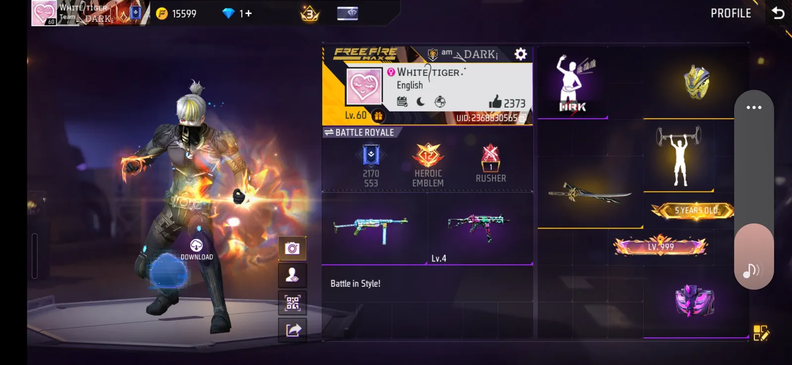 Free Fire MAX | Level 60 | Google Login | Bunny MP40 & Incubator UMP | New LOL Emote