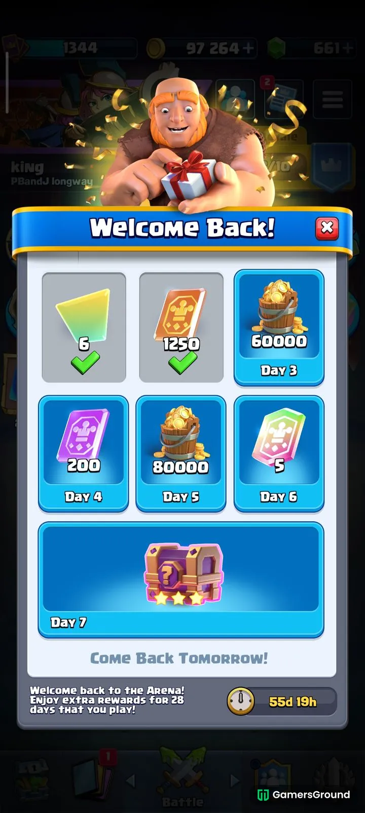 8.5K Trophies 5 Evolution cards: Max King Level 15 |  | 97K Gold | Strong High-Level Cards & Resources