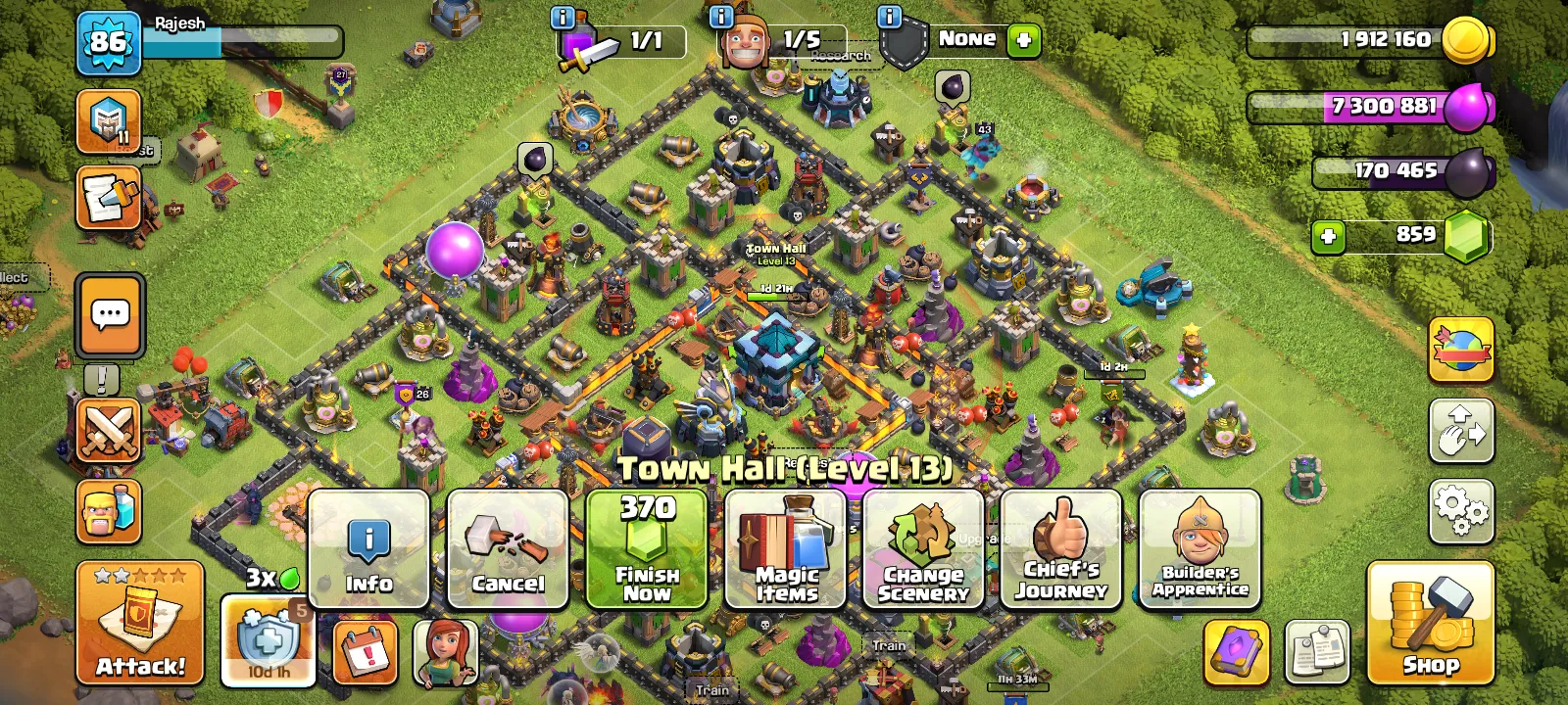 Clash of Clans TH13 → TH14 | 850+ Gems | Level 86 | 138 War Stars | BH10 Upgrading