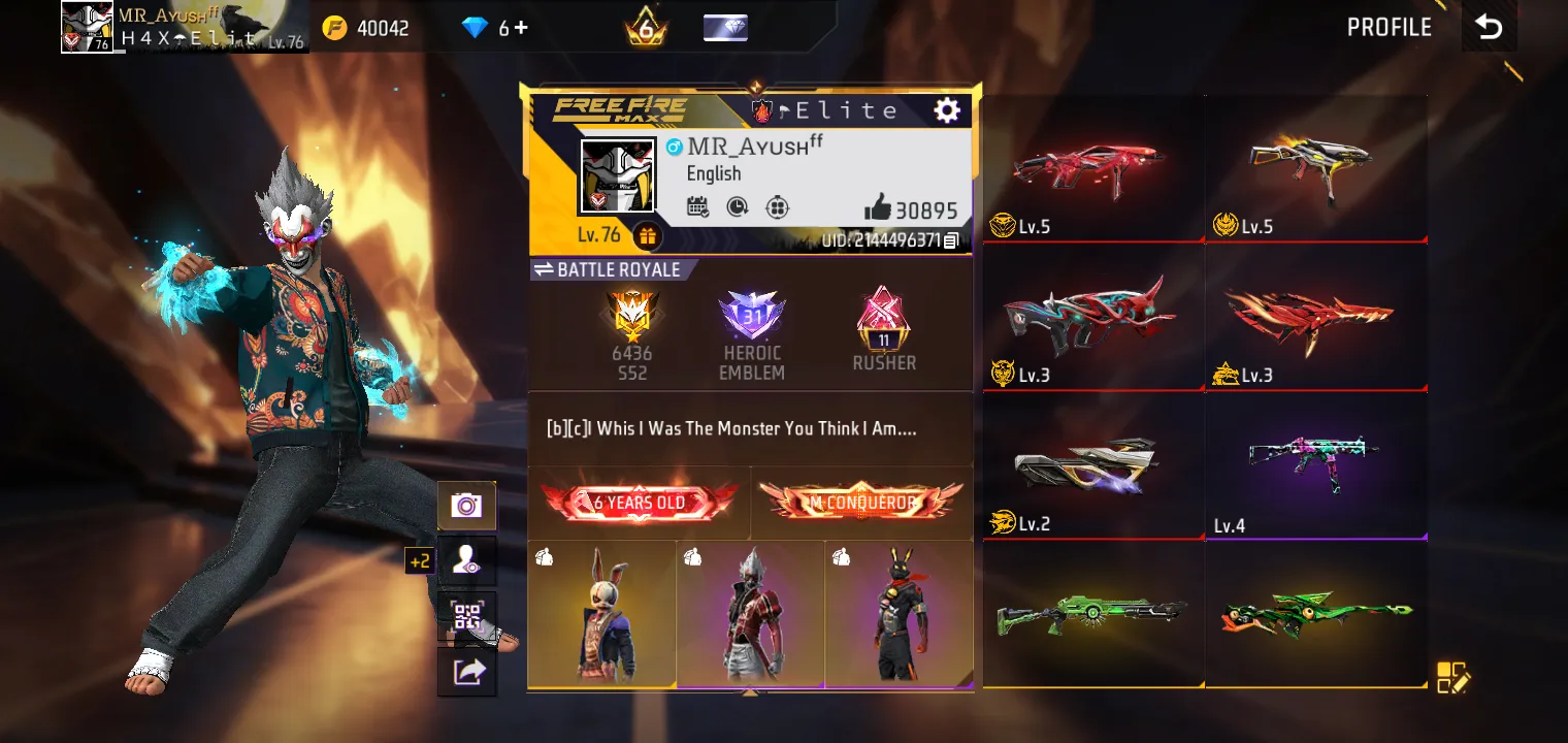 💎 OG 6 YEARS OLD ID | M-CONQUEROR + HEROIC | RUSHER | 200+ OUTFITS | 74 EMOTES | 20+ VEHICLES 🔥