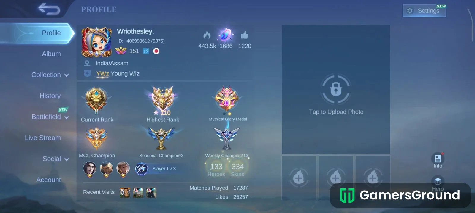 MLBB 334 Skins | 73.8K Collection | 110★ Mythical Glory | Collector