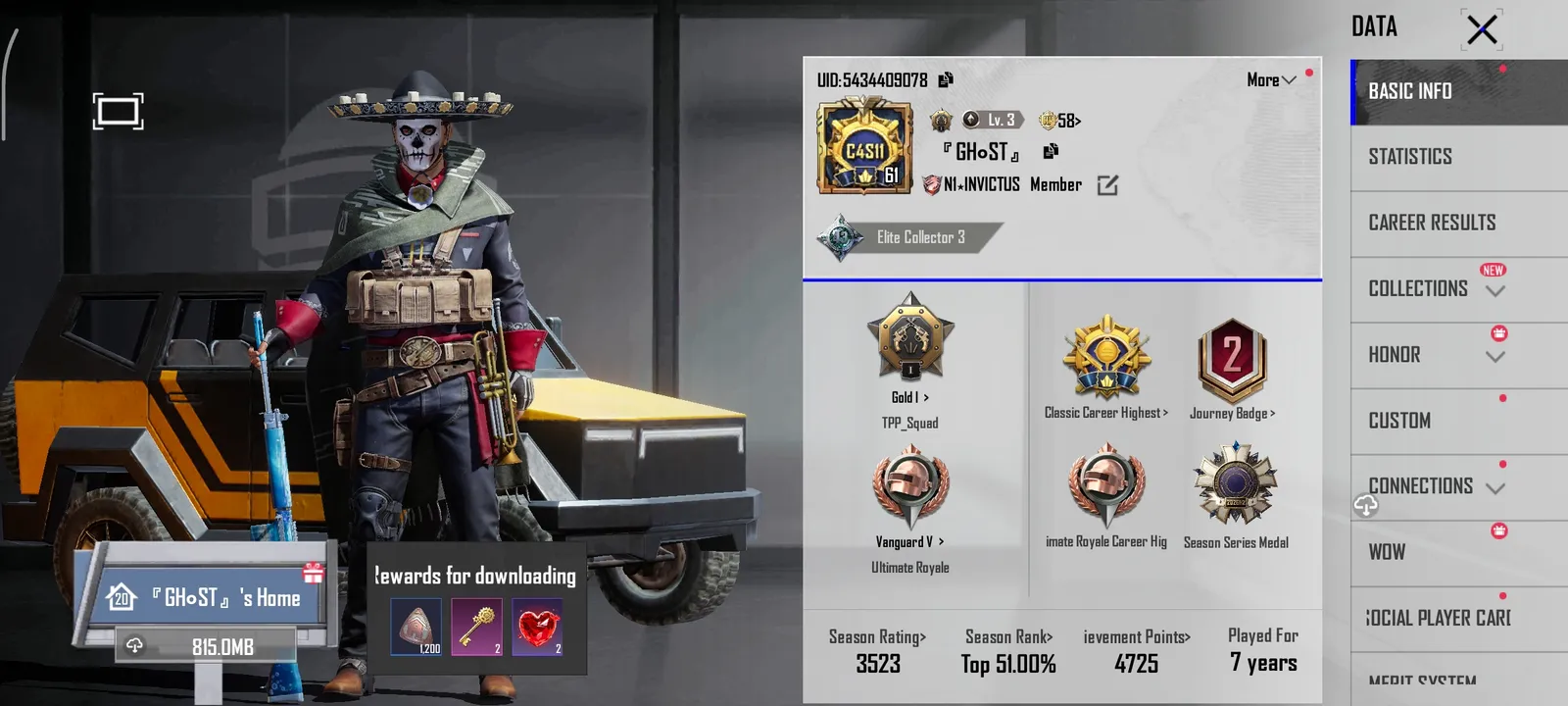 BGMI Account | 746 UC | Panthera Prime - DBS (Lv. 3 - Elimination Broadcast) | Chow Blaster SCAR-L | 7 Years Old ID