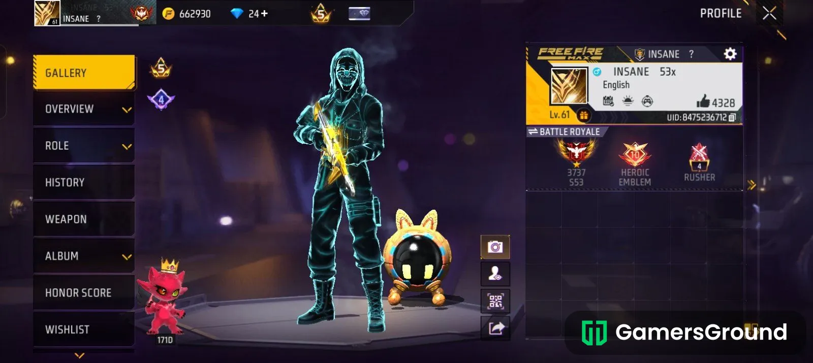 Free fire ID level 60+ with normal collection