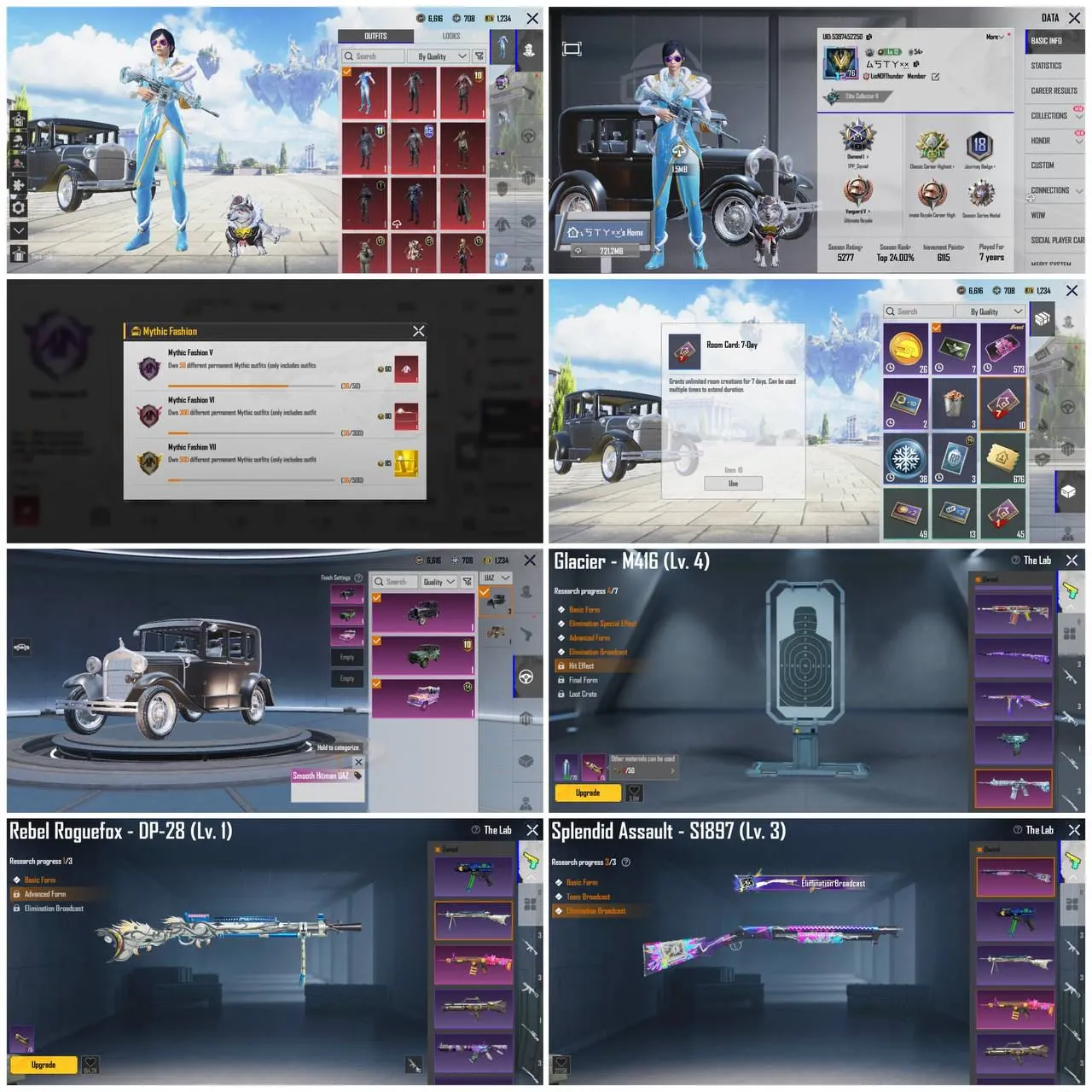 Accounts with old rps and rare Uaz skin name is :-hitman UAZ
