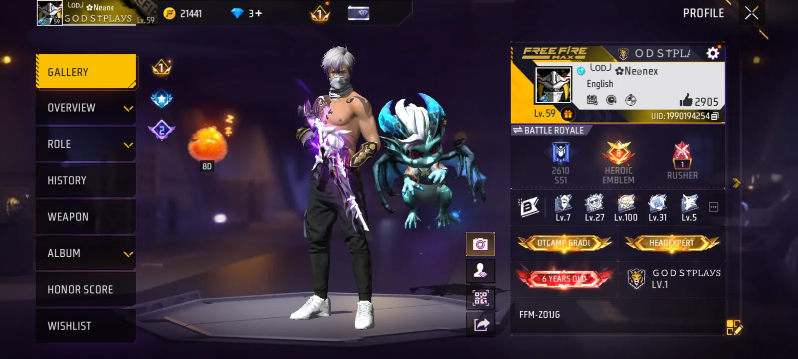 59level id with rate bundle and rare emotes