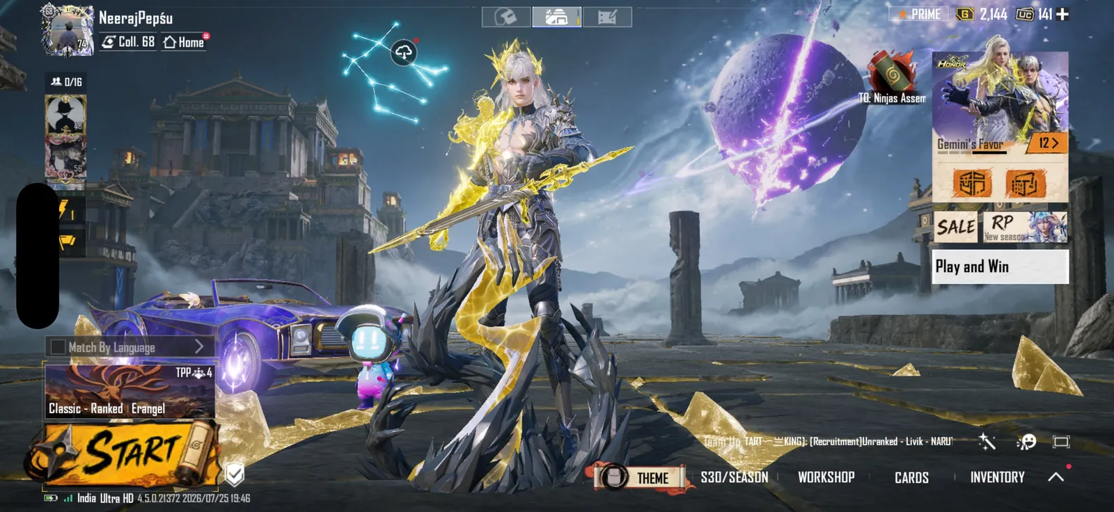 Elite level bgmi account with upgradable items
