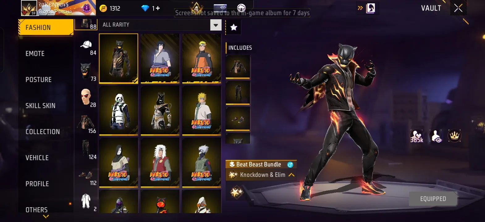 6 years old id with 3 evo guns and all Naruto bundles amd rare gun skins 2 first skins 1 skywing skin 25 gloowall skin
