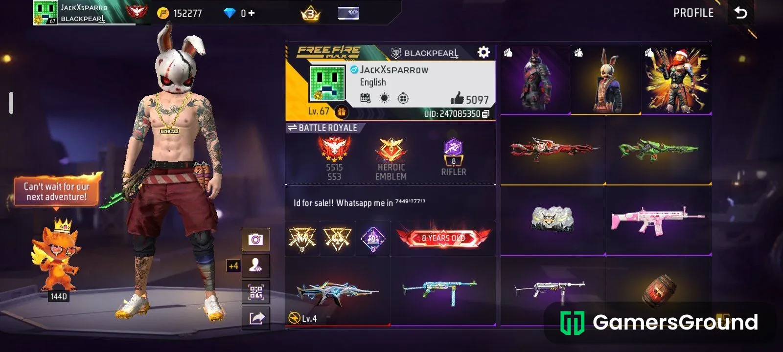 8 Year Old OG Free Fire Account