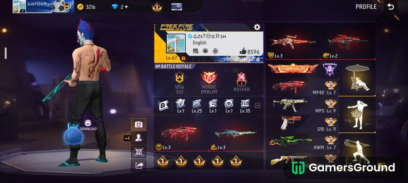 Free Fire Best Account Selling / Level 67 Prime 5 and Evo 4 Guns 🔫