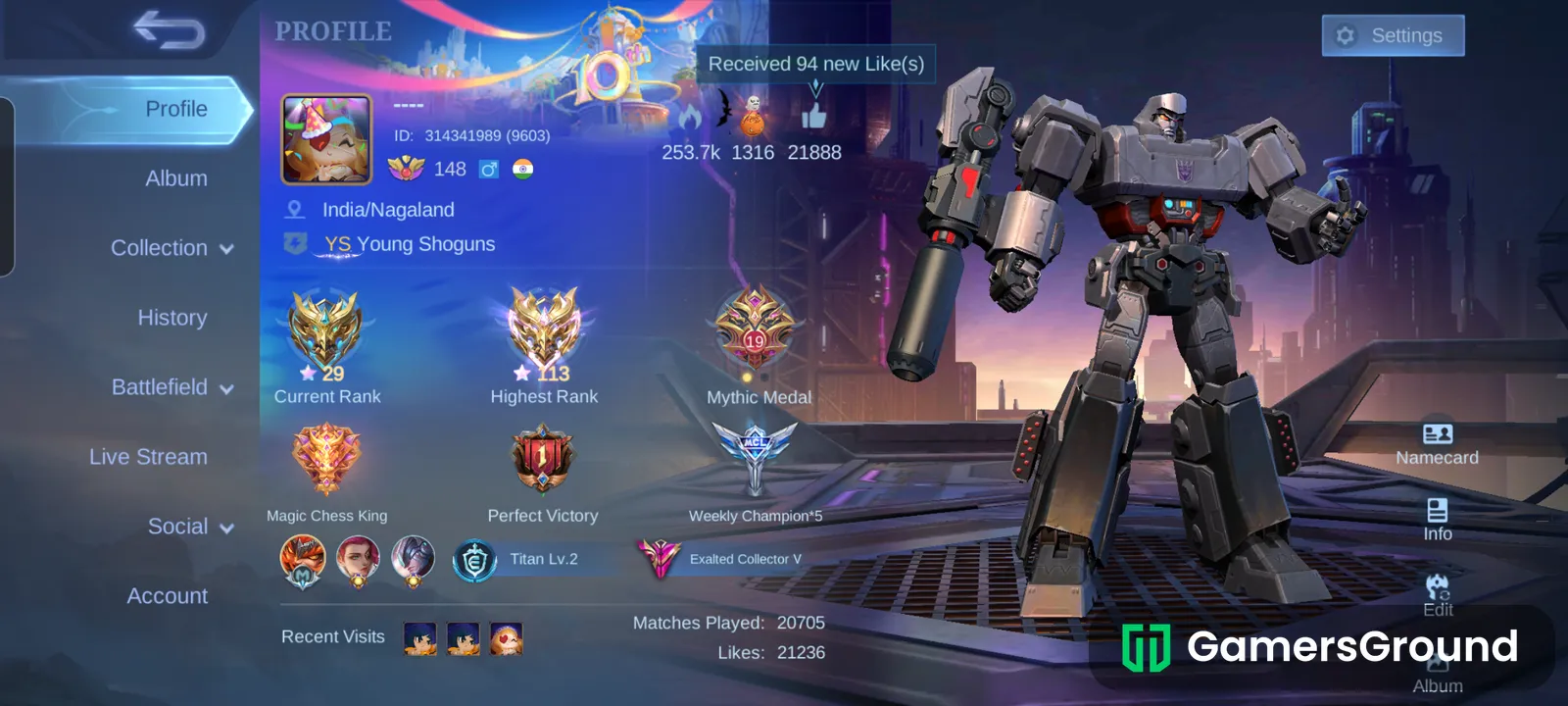 👑 MLBB: Upto 60% off... , Exalted Collector V Account – 361 Skins,  ALL HEROES UNLOCKED, 10 years aniversary, 113 STARS Peak + Dual Account