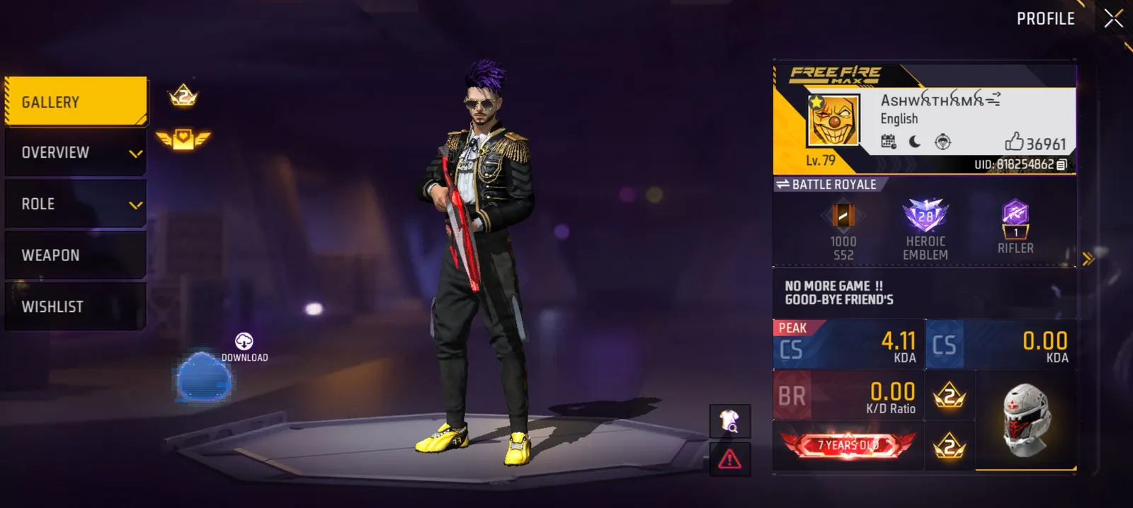 Free Fire Level 79 | 7 Year Old Account | Multiple Grandmaster Push | OG Account