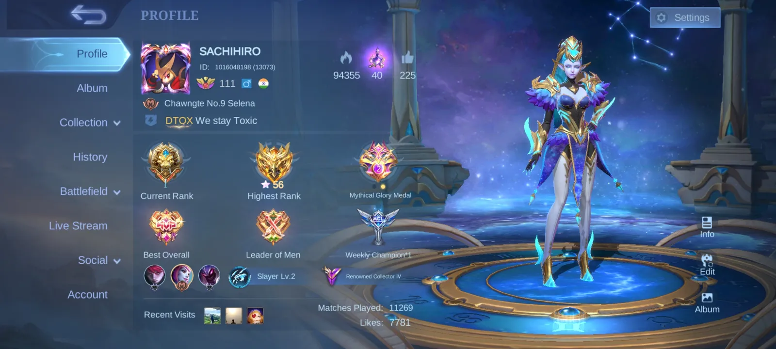 Mobile Legends Account | 260 Skins | Celestial 111 | 50,080 Collection Points