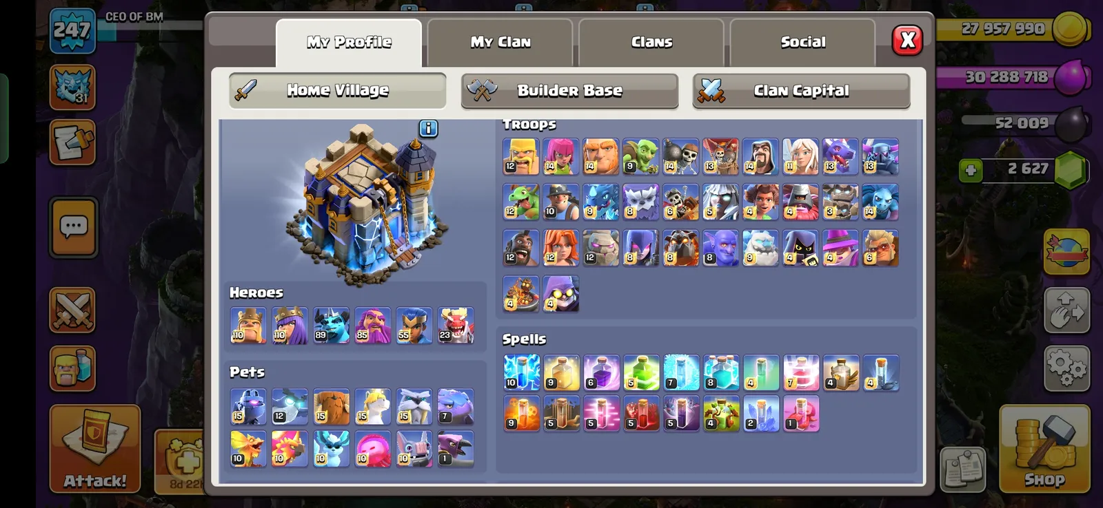 TH18 Level 247 | 2627 Gems | Strong Heroes & Equipment | Rare Skins