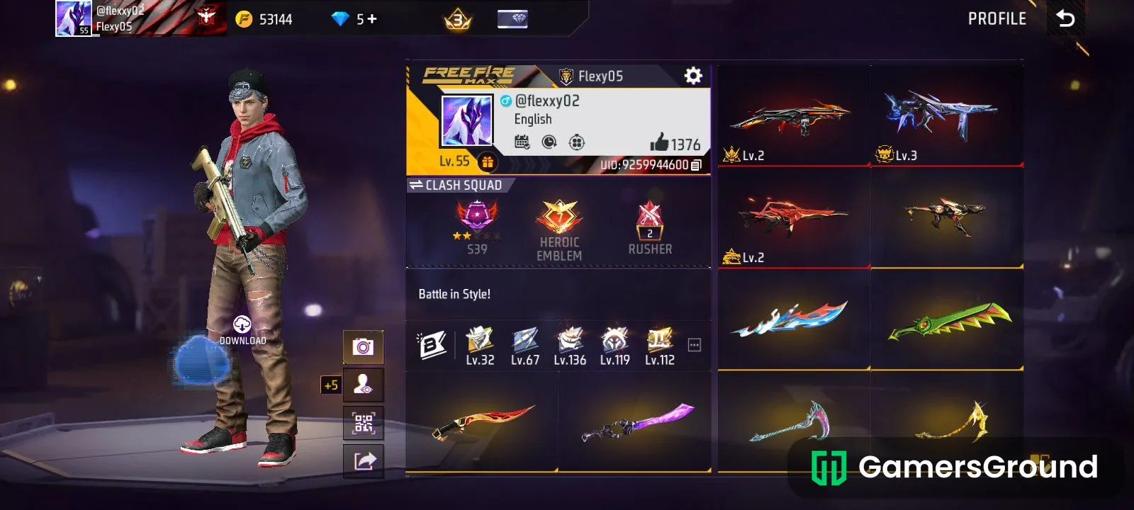 Free Fire Level 55 Account | Naruto & Sasuke Bundles, MP40 Lv.3, Prime 3, Rare Vehicles, Emotes & Heroic Ranks