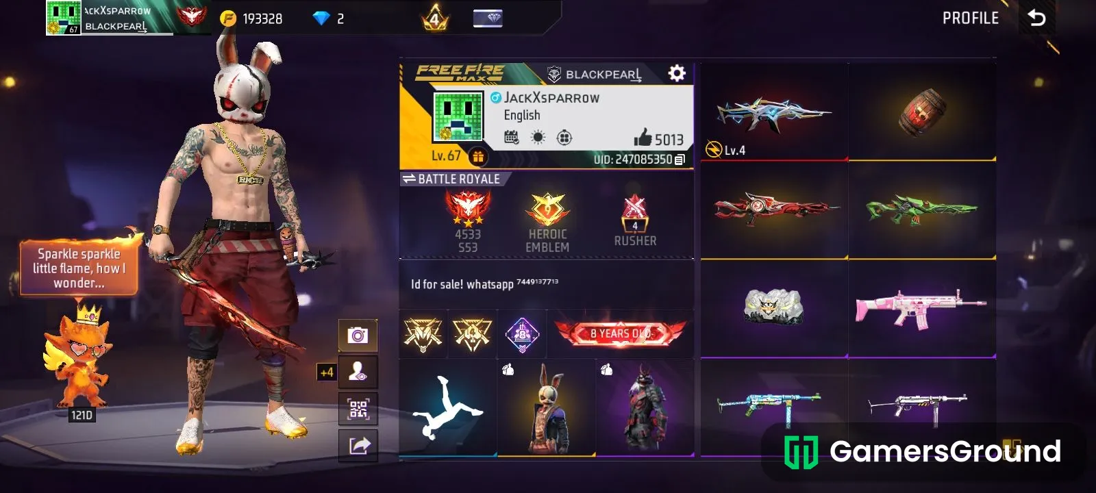 8-Year-Old OG Free Fire Account | Rare Bundles, Skins, 1 evo & 40+ emotes