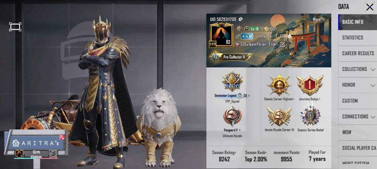 bgmi level 83 id with 71 collection level paraoh x suit level 4 and all glacier upto level 4  check id in game 5629311700