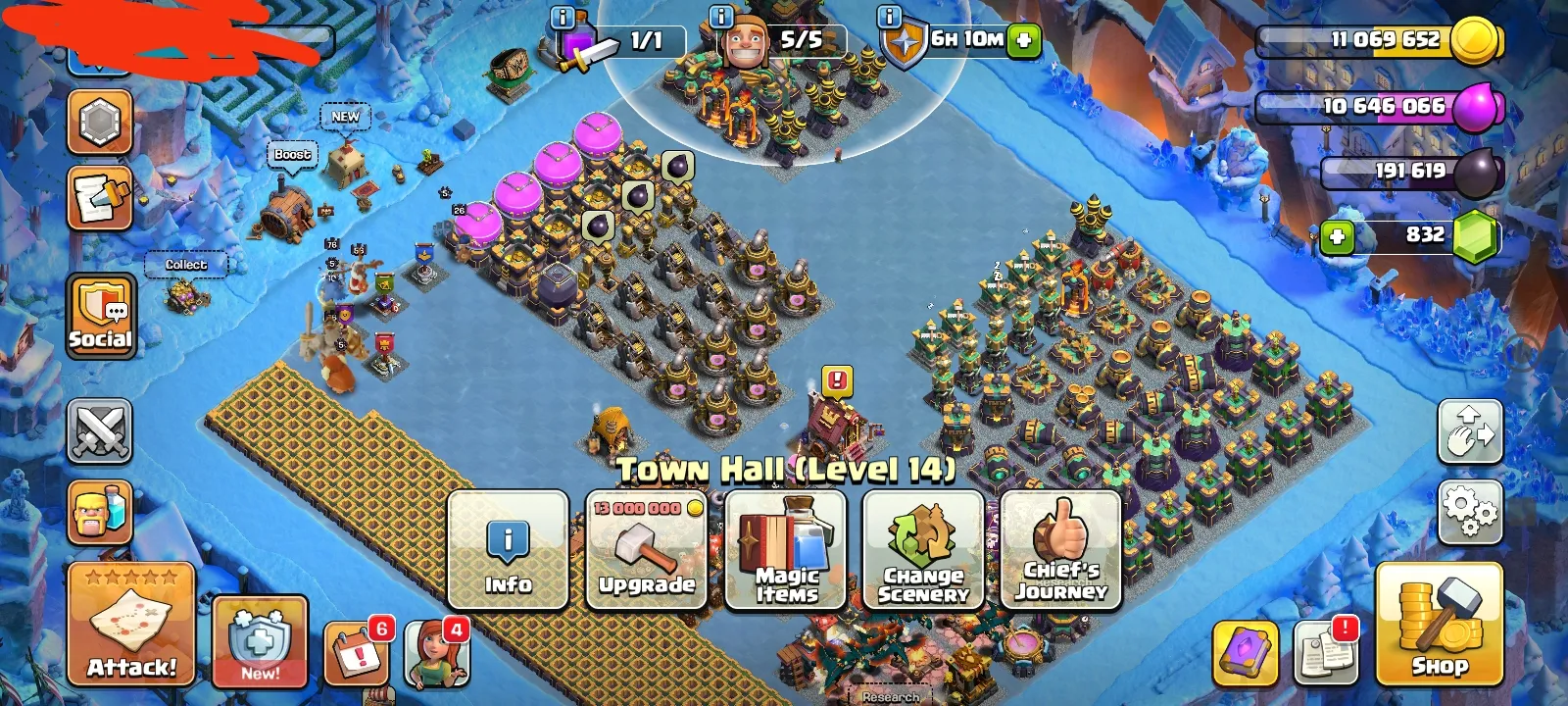[2-IN-1 MEGA BUNDLE] Max TH14 (4 Epic Equip) + Semi-Max TH12 (1250 Gems/Chess Skin) •