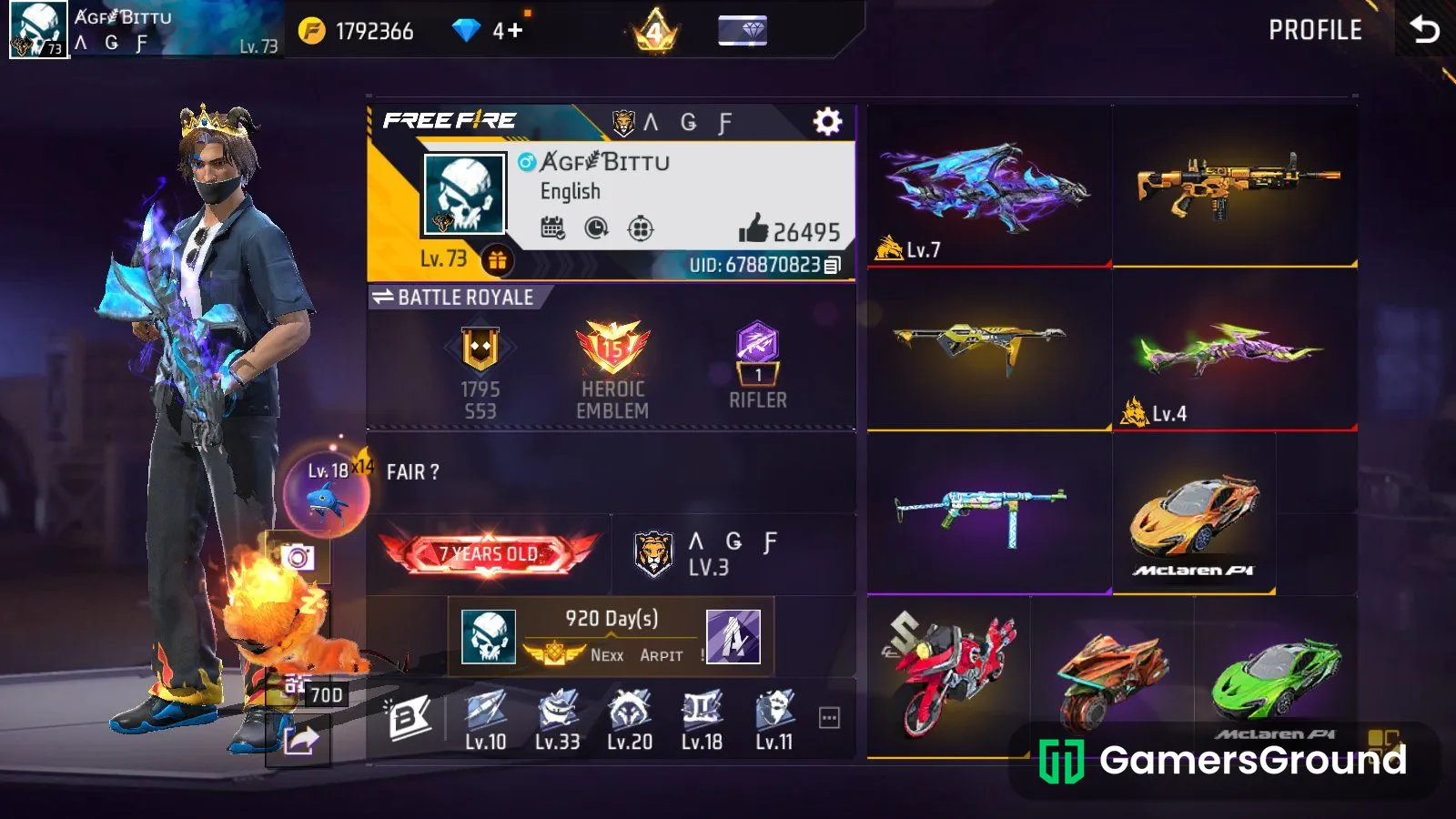 73 LEVEL | 7 YEAR OLD SEASON ACCOUNT WITH EVO MAX 🔥 RARE BUNDLES + RARE EMOTES 😍🔥