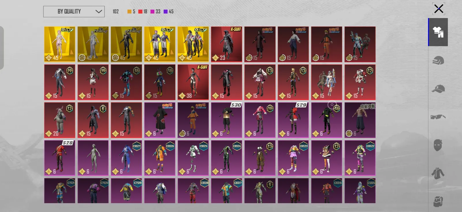 5 ultimate, 2 x suit, 5 rare guns skin full upgrade