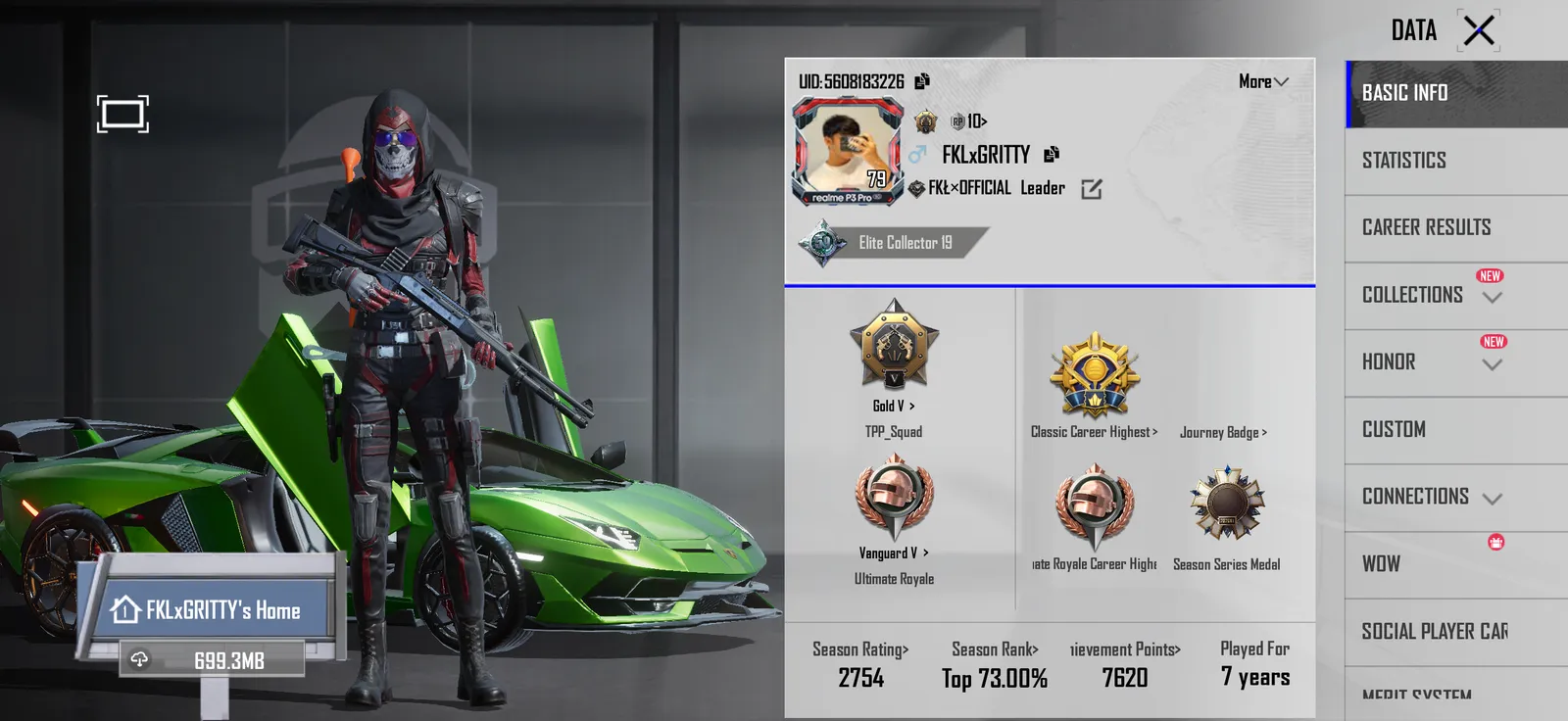 BGMI Collector Account | Lamborghini Green Sedan | Mythics | 10+ Ace | Premium Inventory