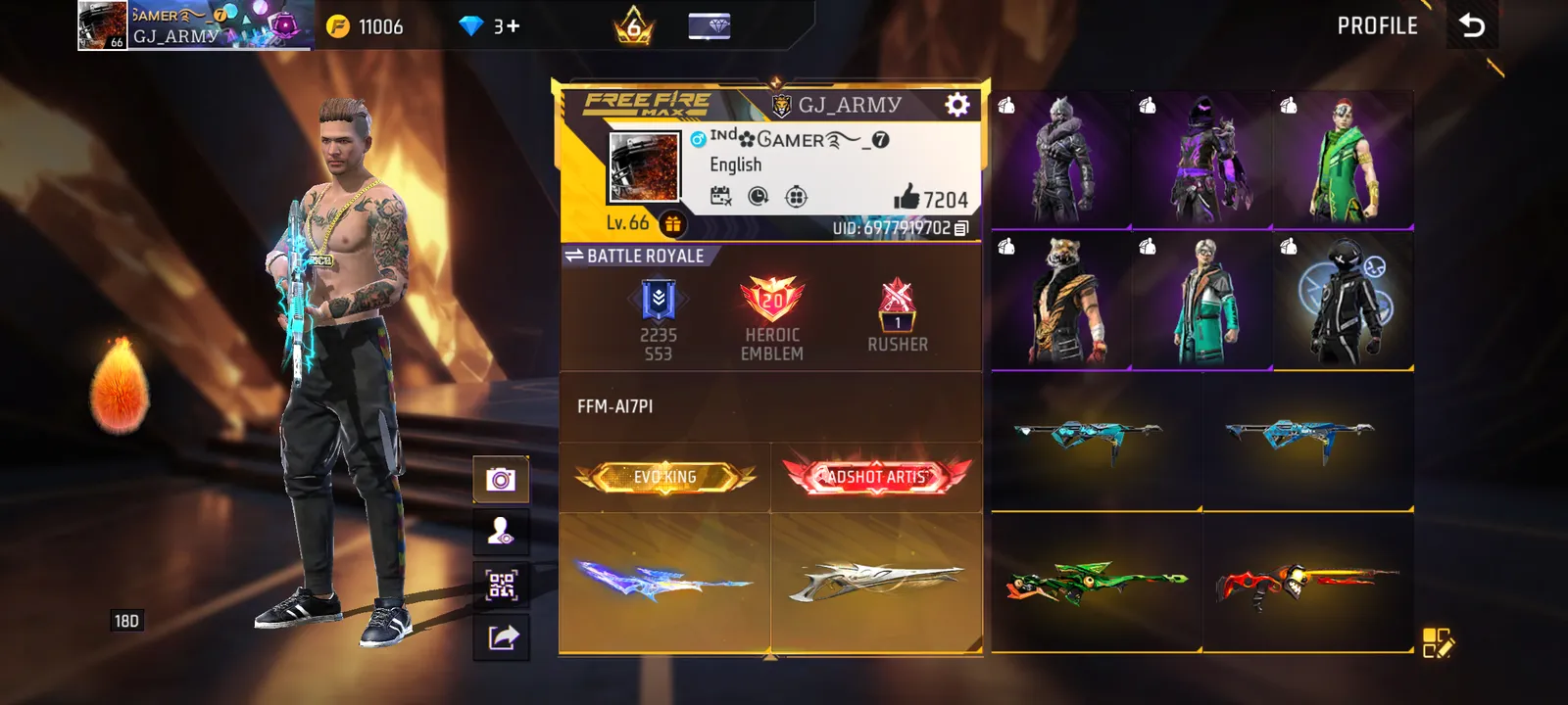 🔥 LEVEL 66 OG FREE FIRE MAX ID | 14 ARTIFACT | 71 MYTHIC | 7,204 LIKES | RARE COLLECTION 🔥