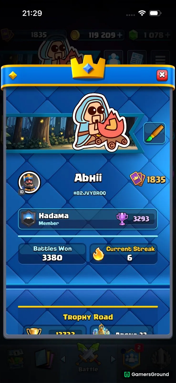 Clash Royale 13.6K Trophies | 1835 Level | 122/123 Cards | 133/133 Badges | 111 Emotes