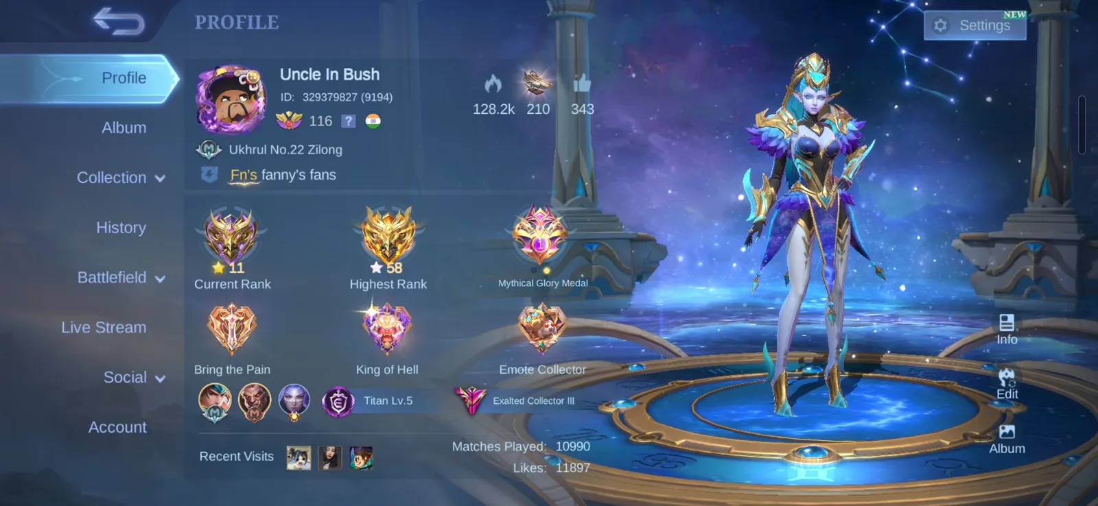 MLBB Exalted Collector III | 420 Skins | 115K+ Collection Points