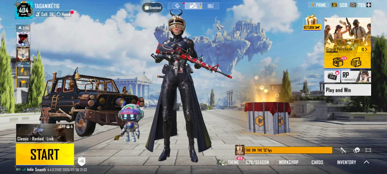 70 level id with A19 royal pass and 700 plus uc