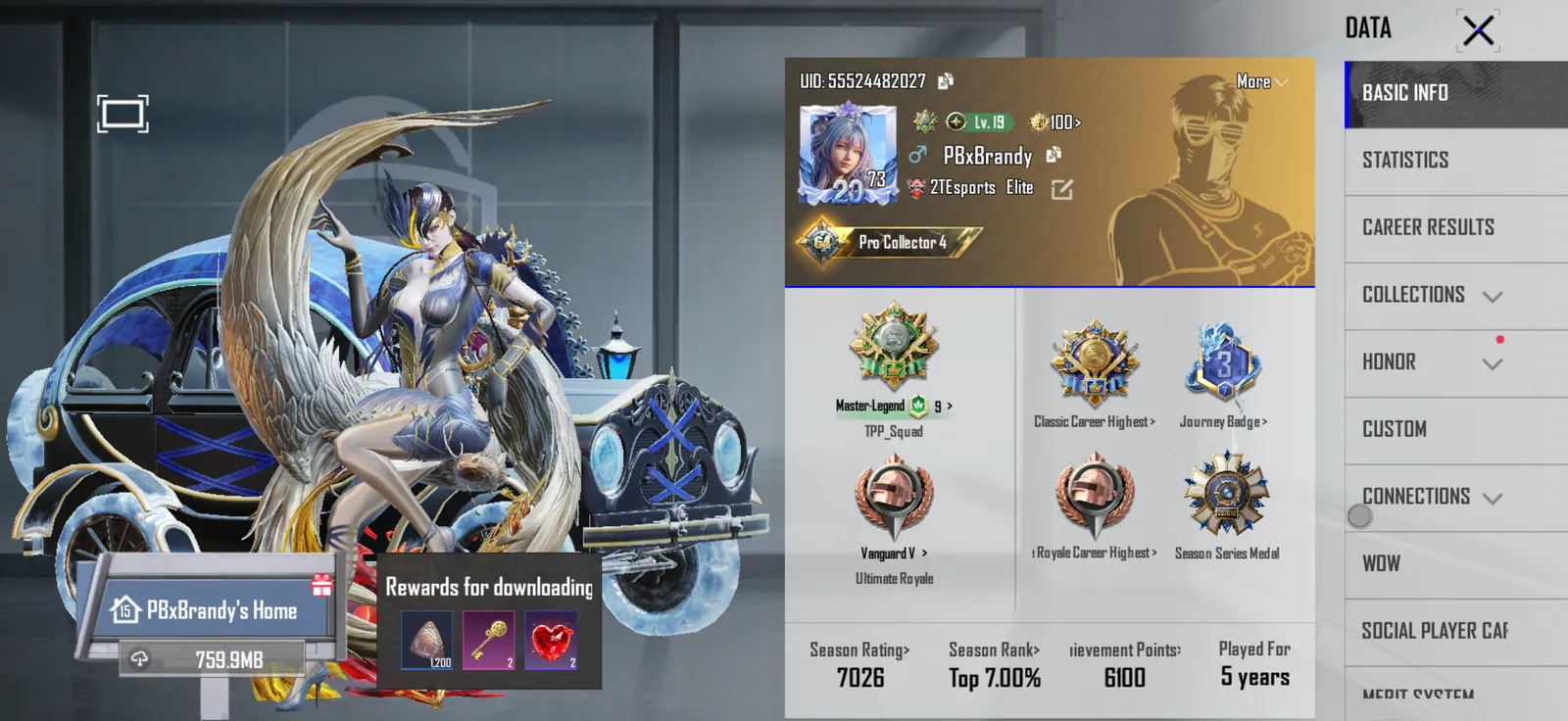 Bgmi account on sell level 73 collection level 64 royal pass plus with 6 time