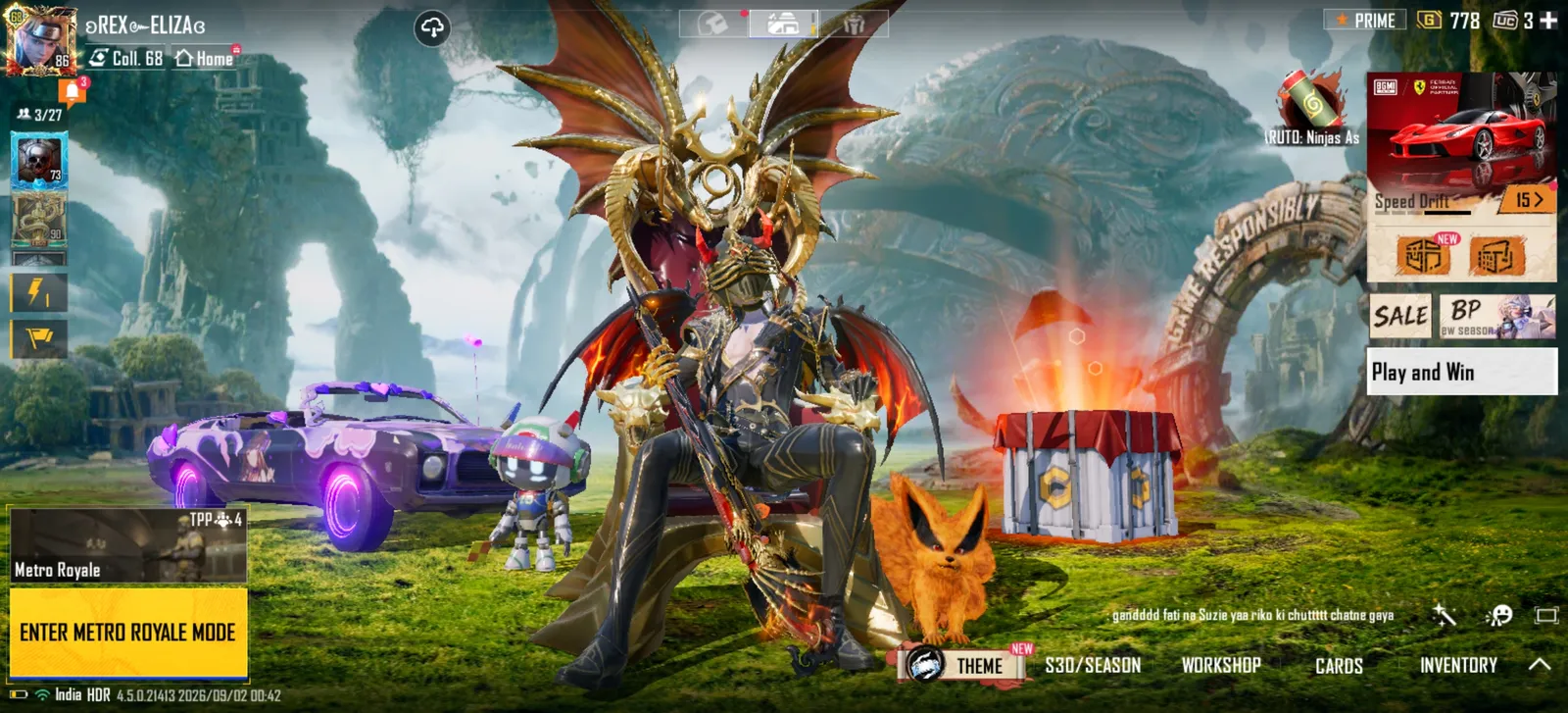 CONQUERER, Lvl 86, Collection 69, M4 Glacier Max Lvl 7, Dravion X suit Lvl 4 + Alternate Form unlockd