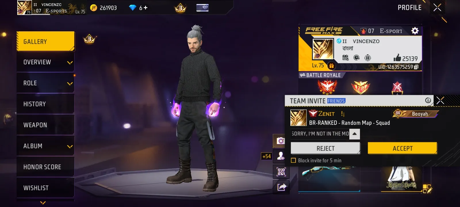 Free Fire Account level 75