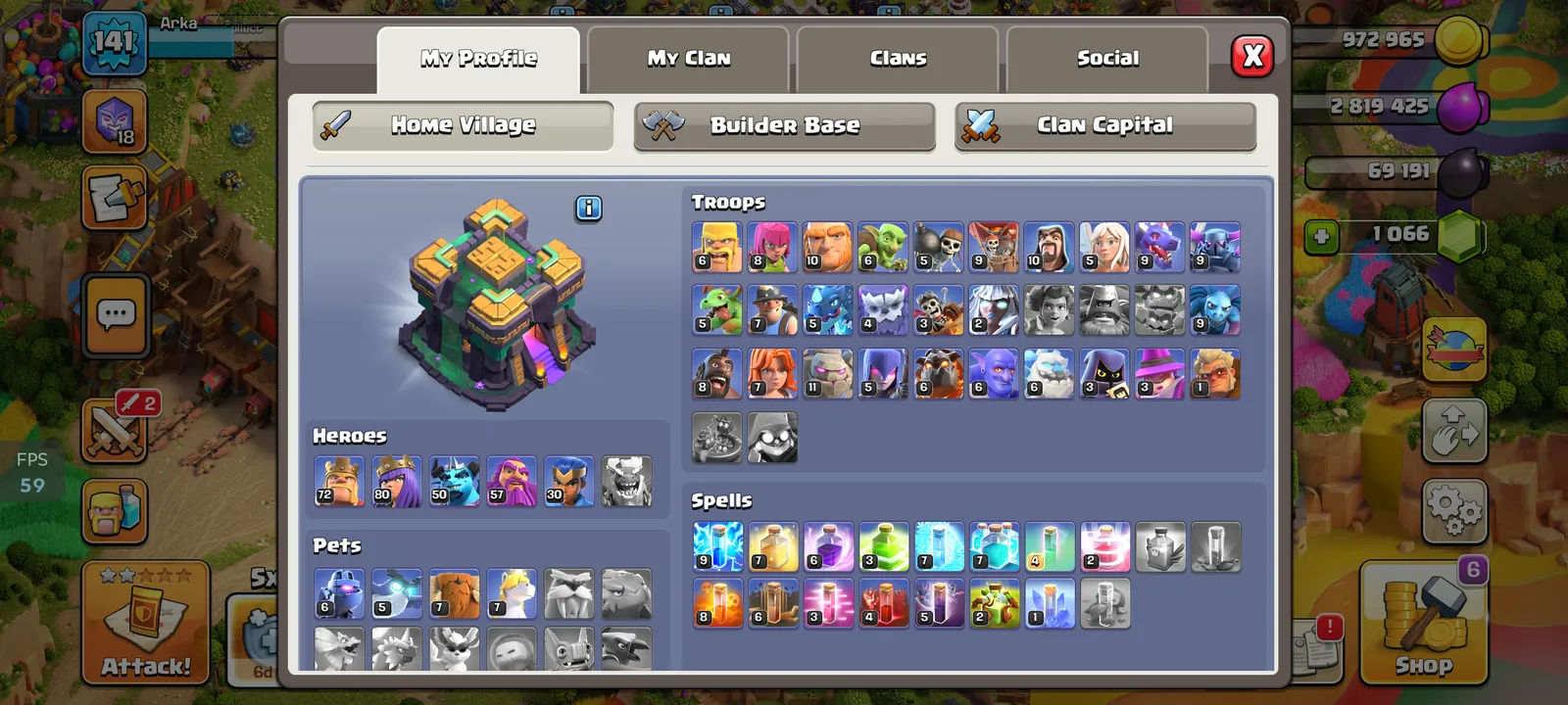 TH14 Level 141 Account | Queen 80 | King 72 | Warden 57 | 696 War Stars | Developed Base