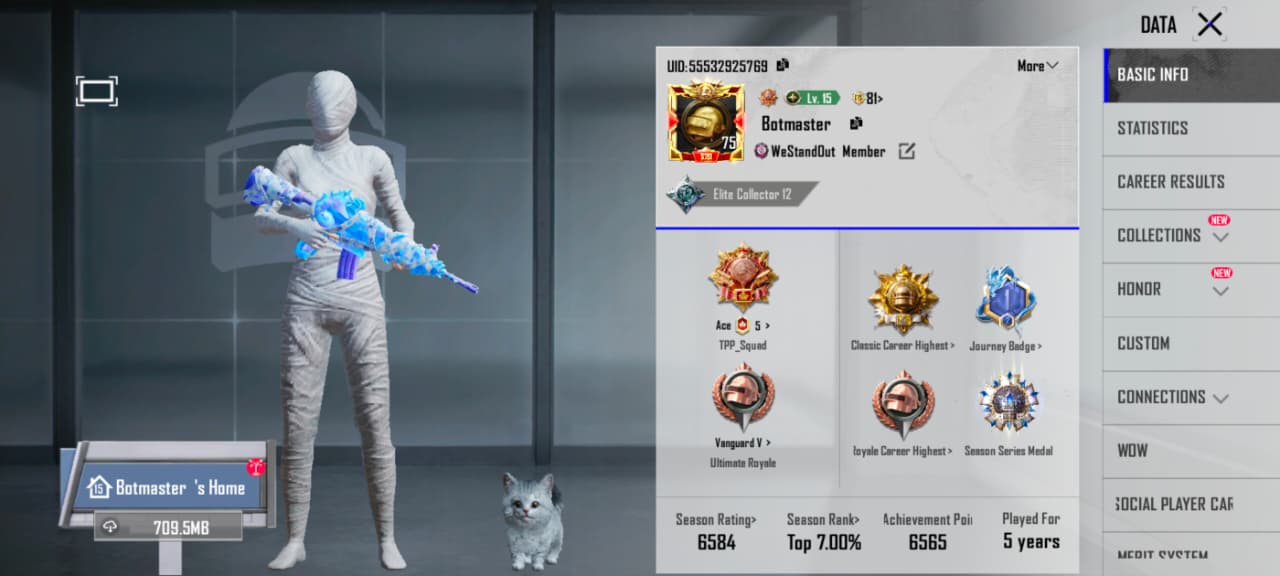 Conqueror Account with Mummy set and M416 LEVEL 4 (KILL MSG),NADE AND MOLLY SKIN WITH 700 UC,9+KD,17 UPGRADABLE GUNS,AND MANY SKINS AND PET AVAILABLE.
