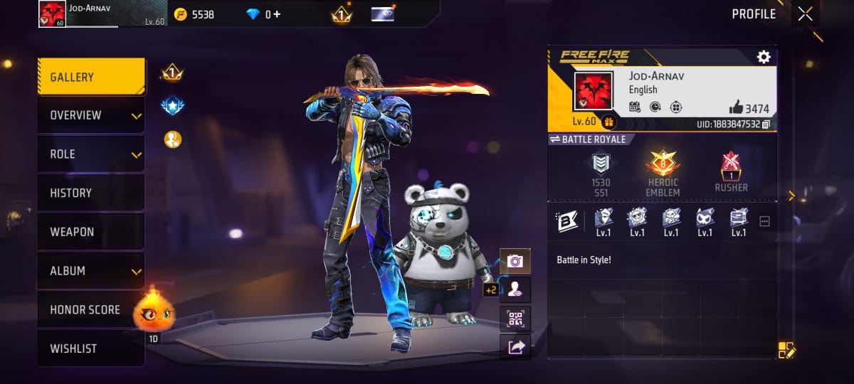 Level 60 id with 8 evo(all lvl 4+) , 2023 winterlands bundle and poker mp40