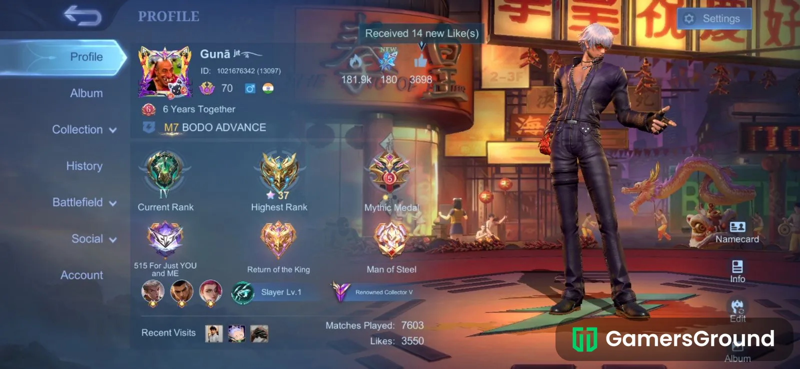 MLBB Account | 196 Skins | Renowned Collector V | Mythical Glory 37★ | 6 Years Old