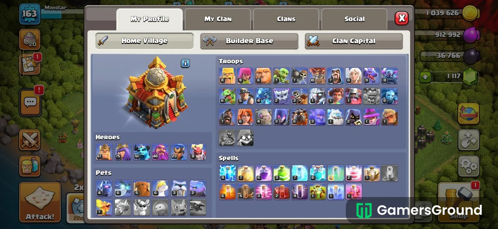 Clash of Clans TH16 Account for Sale | Level 163 | Heroes & Equipment | Builder Base | 1,117 Gems